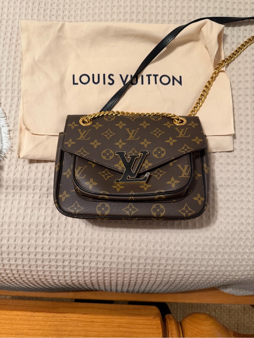 Louis Vuitton Brown Monogram LV Chain Shoulder Bag with Gold Hardware
